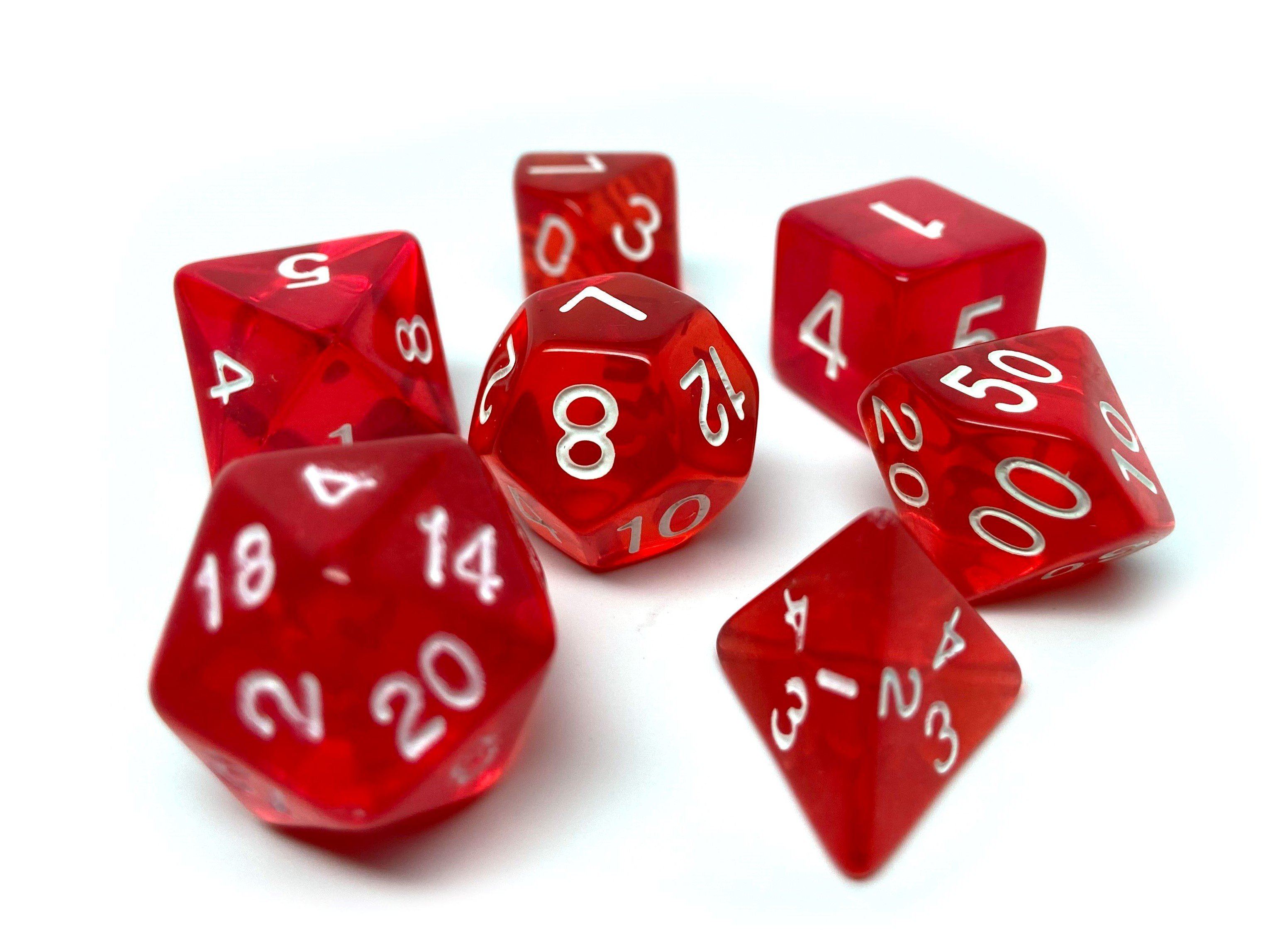 Red Translucent Dice - 7 Piece Set - Bards & Cards