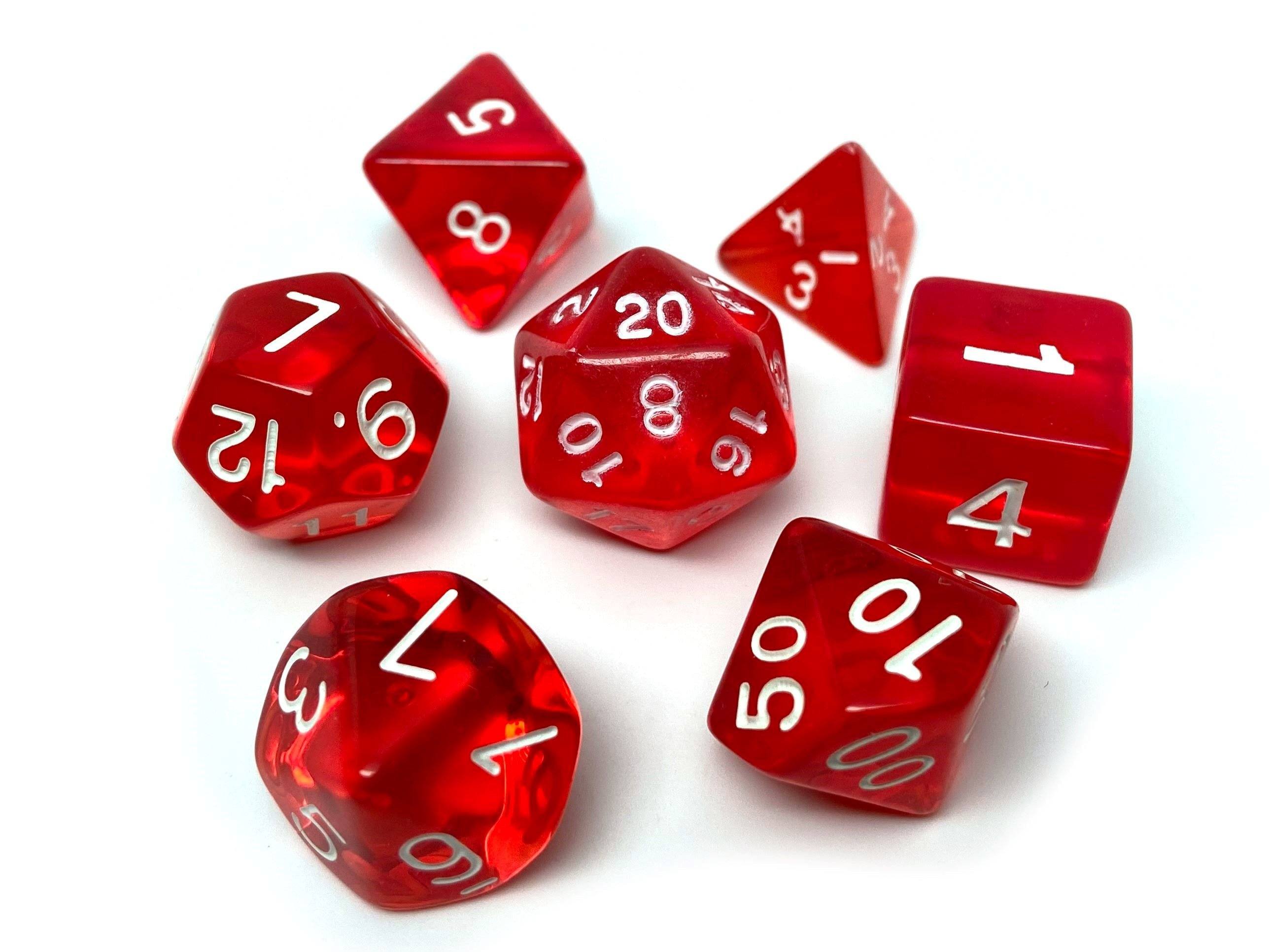 Red Translucent Dice - 7 Piece Set - Bards & Cards