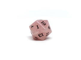 Stone D20 Dice - Rose Quartz - Signature Font - Bards & Cards