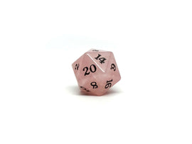 Stone D20 Dice - Rose Quartz - Signature Font - Bards & Cards