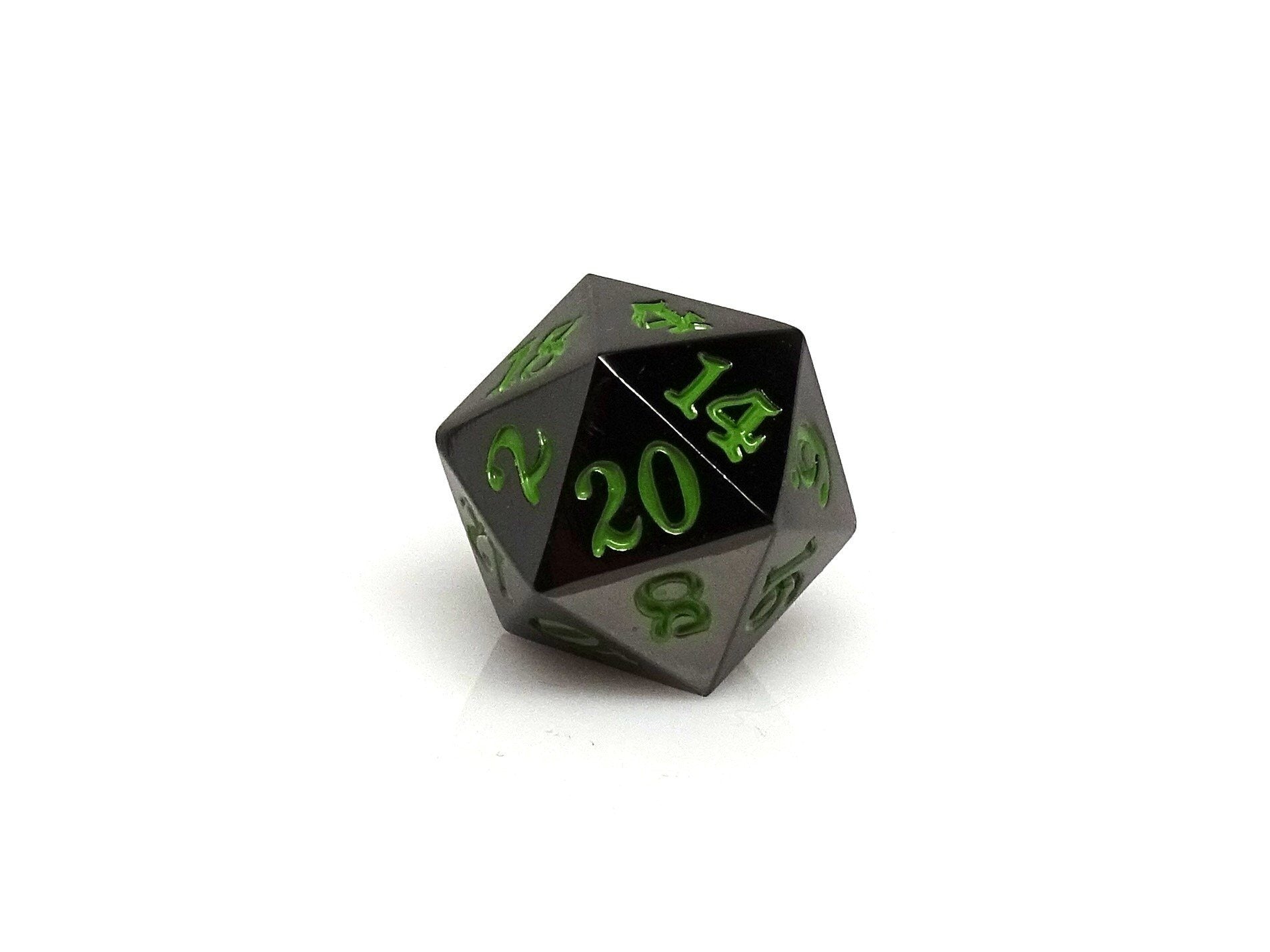 Gun Metal D20 - Signature Font -  Serpent's Blood Font - Bards & Cards