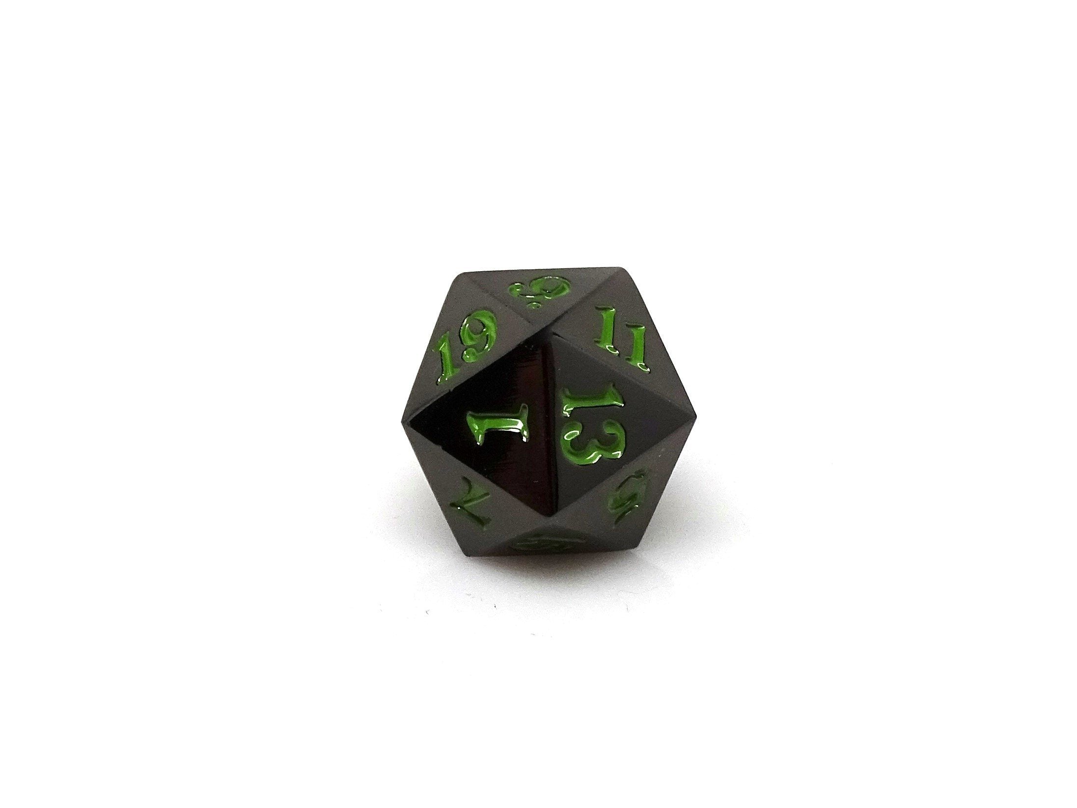 Gun Metal D20 - Signature Font -  Serpent's Blood Font - Bards & Cards