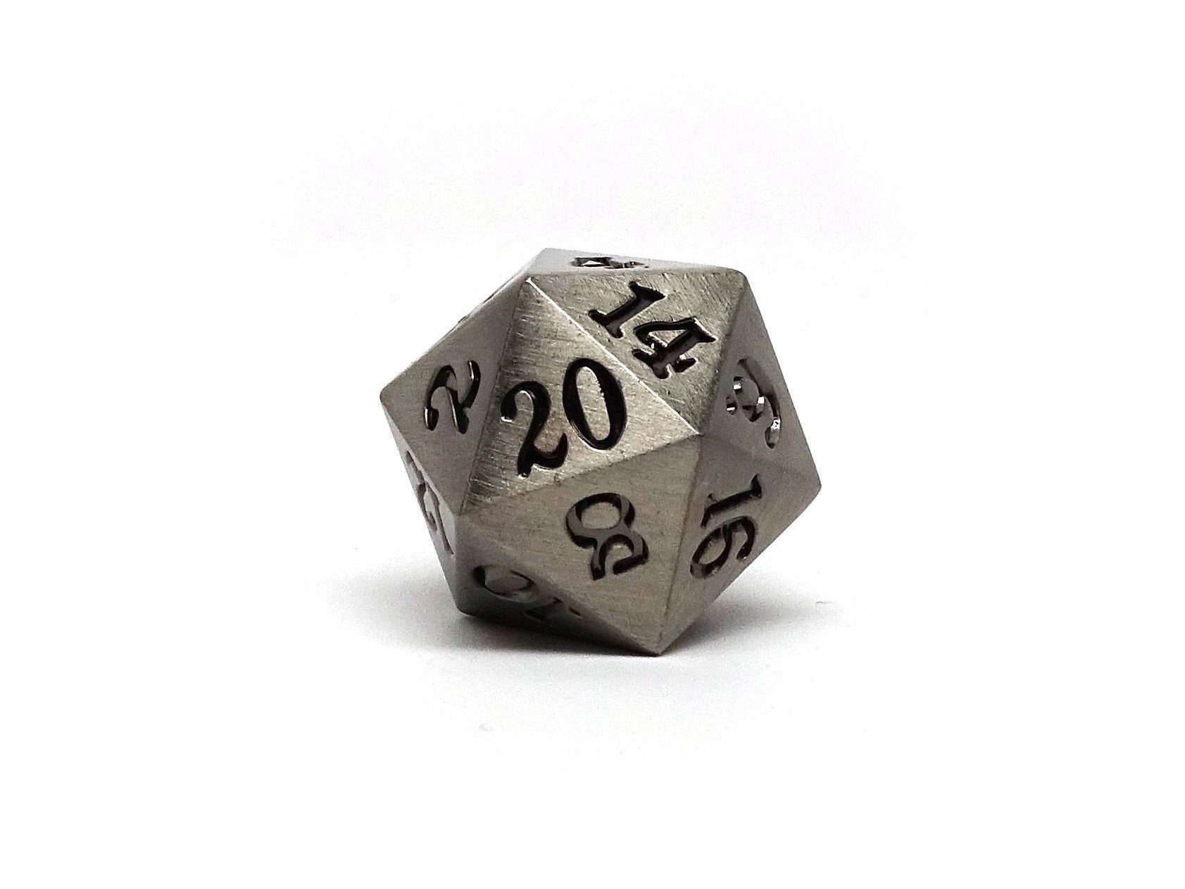 Legendary Silver D20 Dice - Metal Single 20 Sided Dice - Bards & Cards