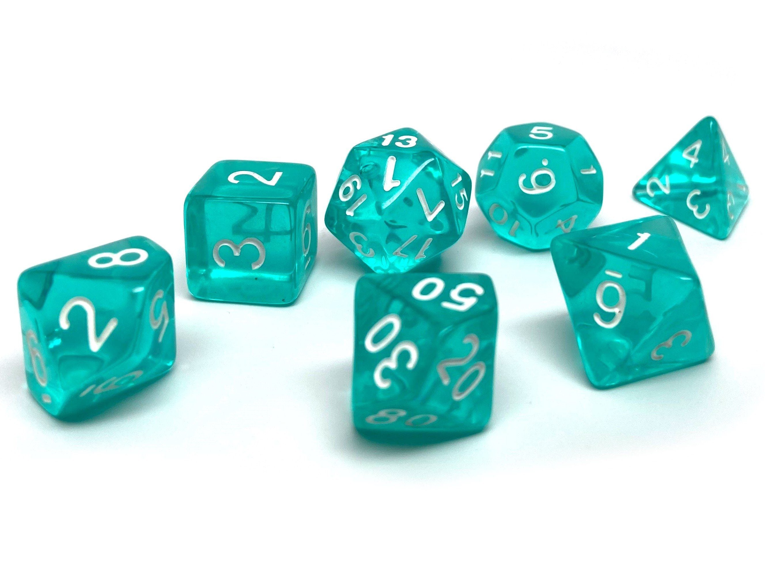 Teal Translucent Dice - 7 Piece Set - Bards & Cards