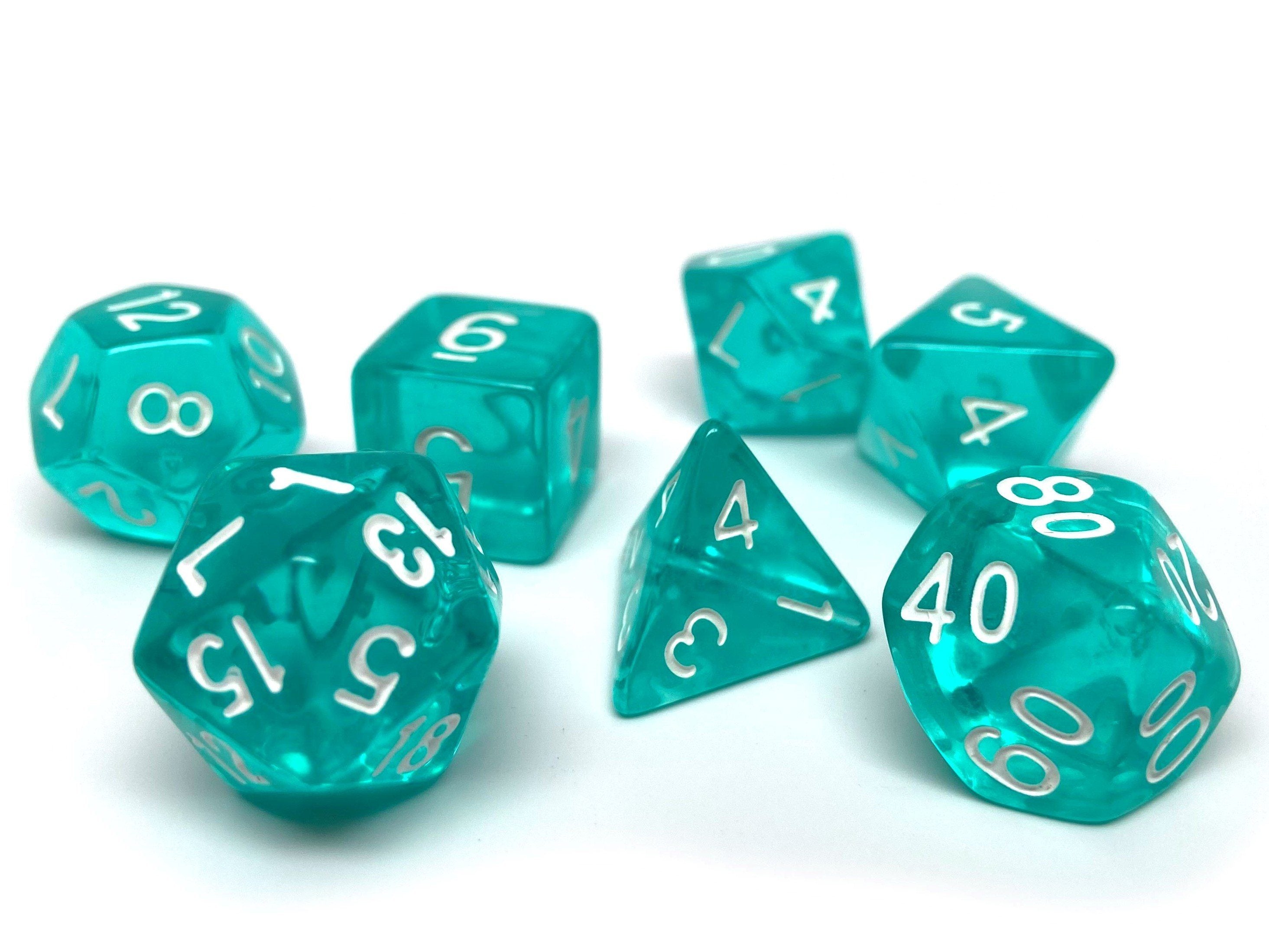 Teal Translucent Dice - 7 Piece Set - Bards & Cards