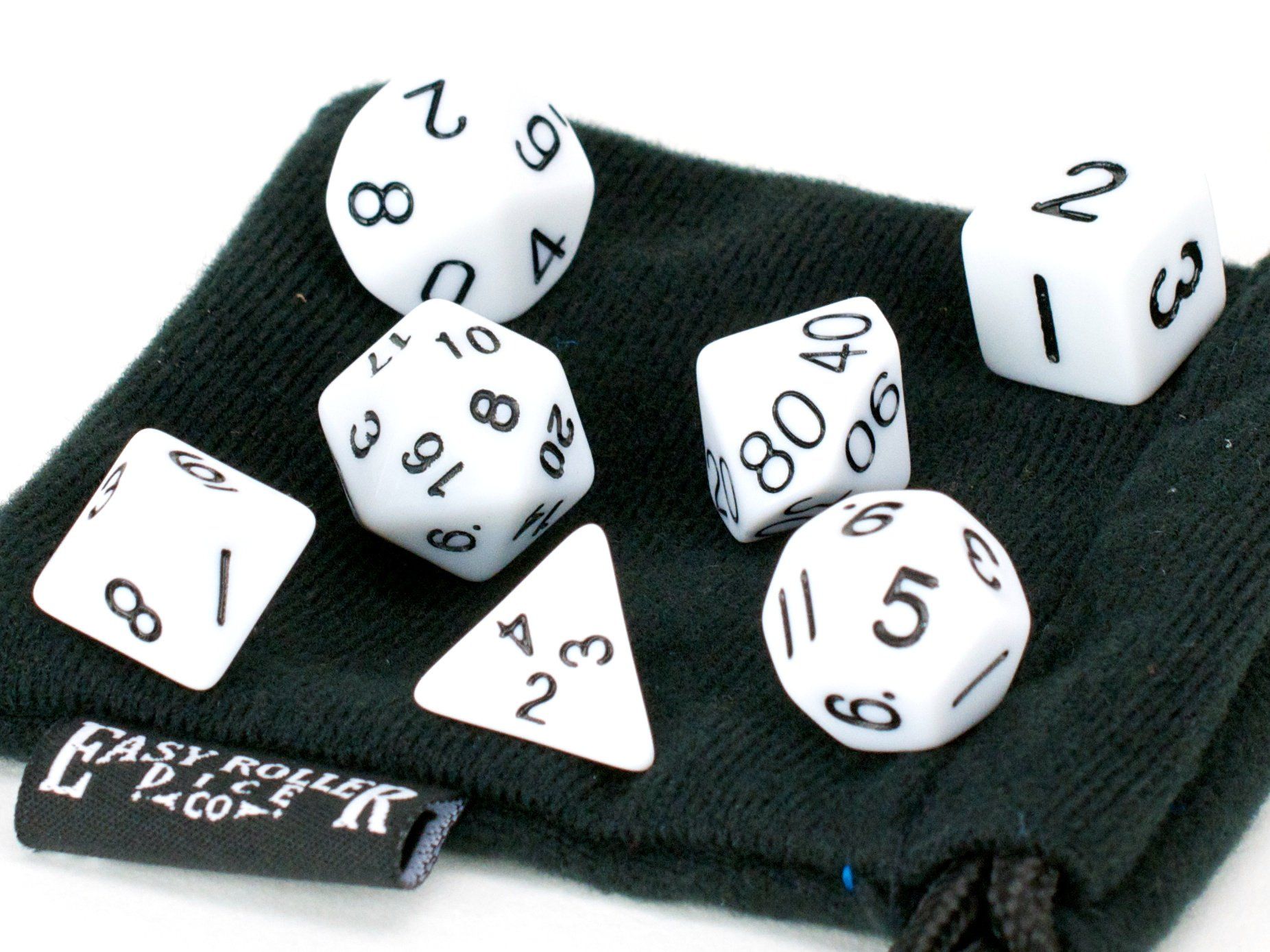 White Opaque Dice - 7 Piece Set - Bards & Cards