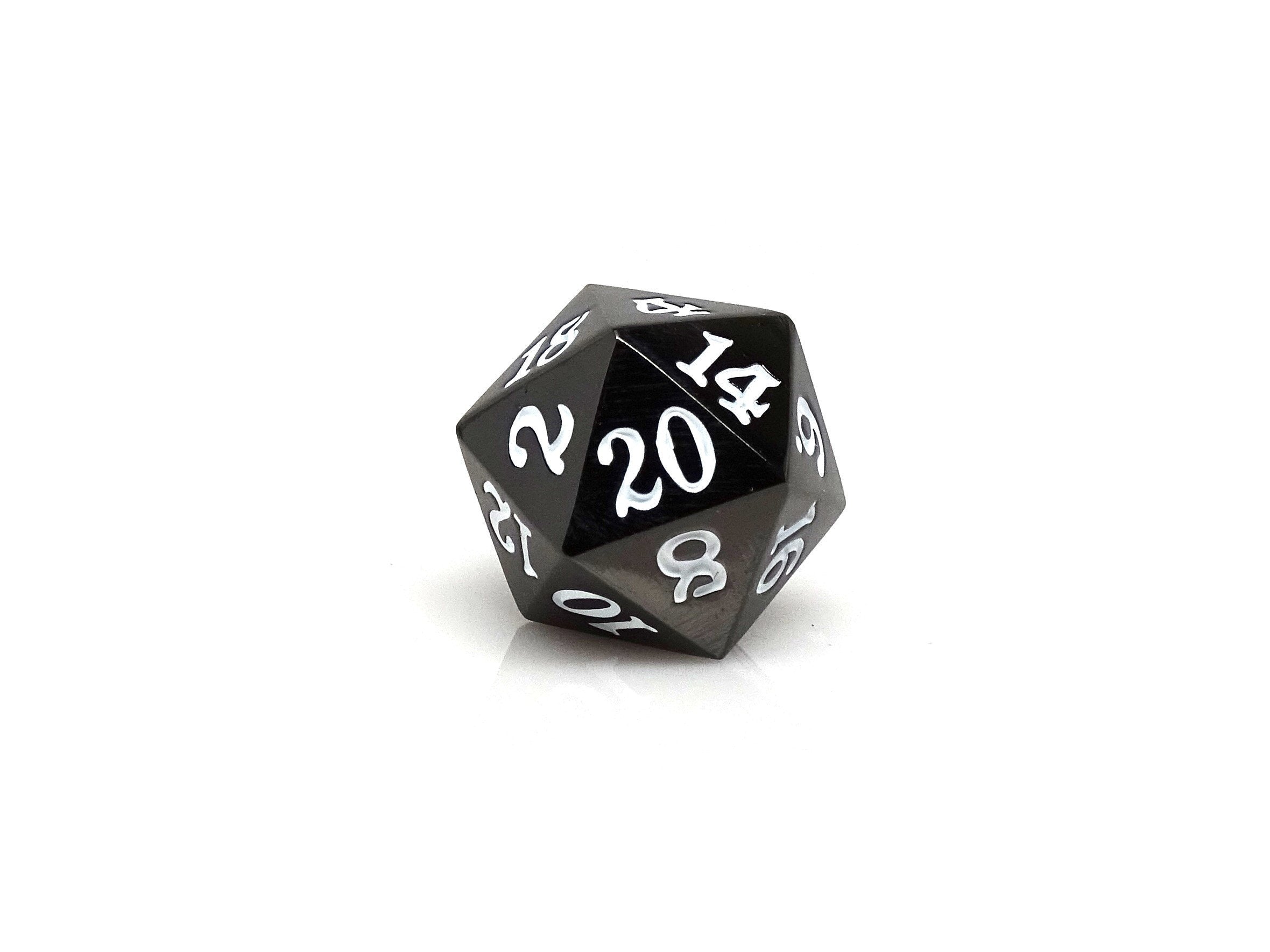 Gun Metal D20 - Signature Font -  White Font - Bards & Cards