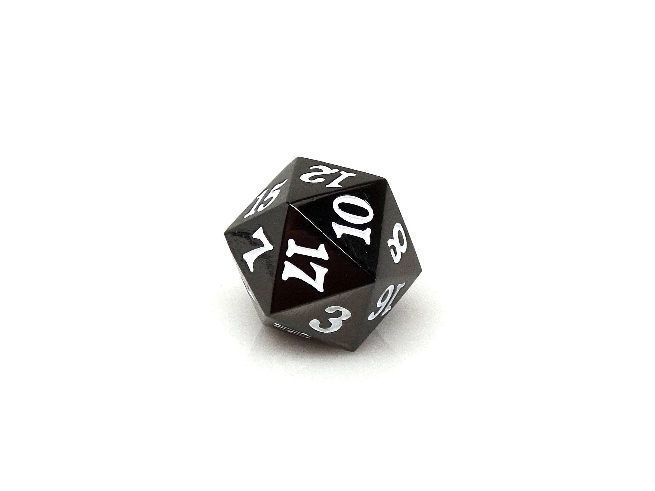 Gun Metal D20 - Signature Font -  White Font - Bards & Cards