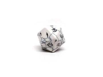 White Howlite D20 - Elvenkind Font - Bards & Cards