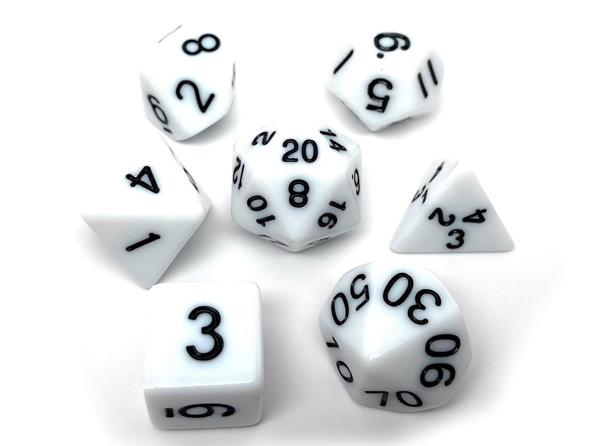 White Opaque Dice - 7 Piece Set - Bards & Cards