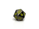 Gun Metal D20 - Signature Font -  Yellow Font - Bards & Cards