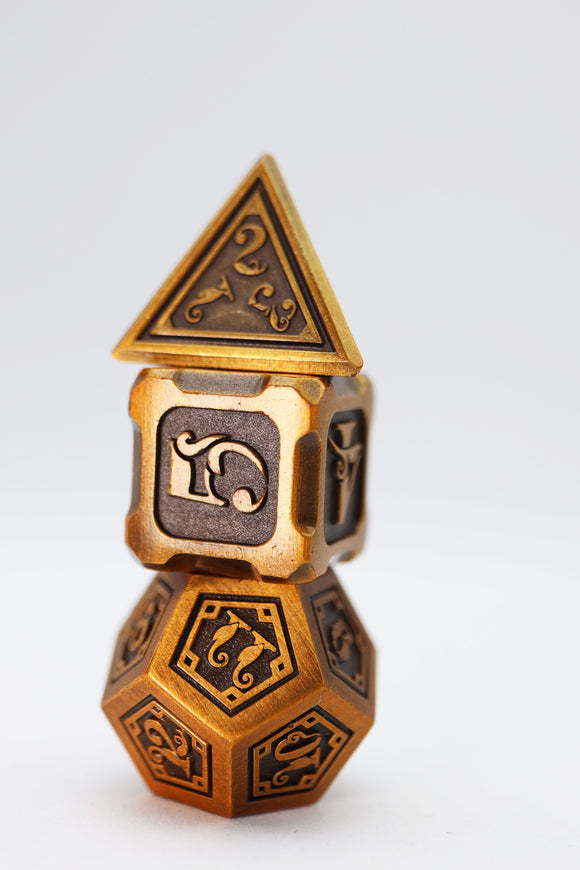 Alchemist Metals: Gold - Metal RPG Dice Set - Bards & Cards