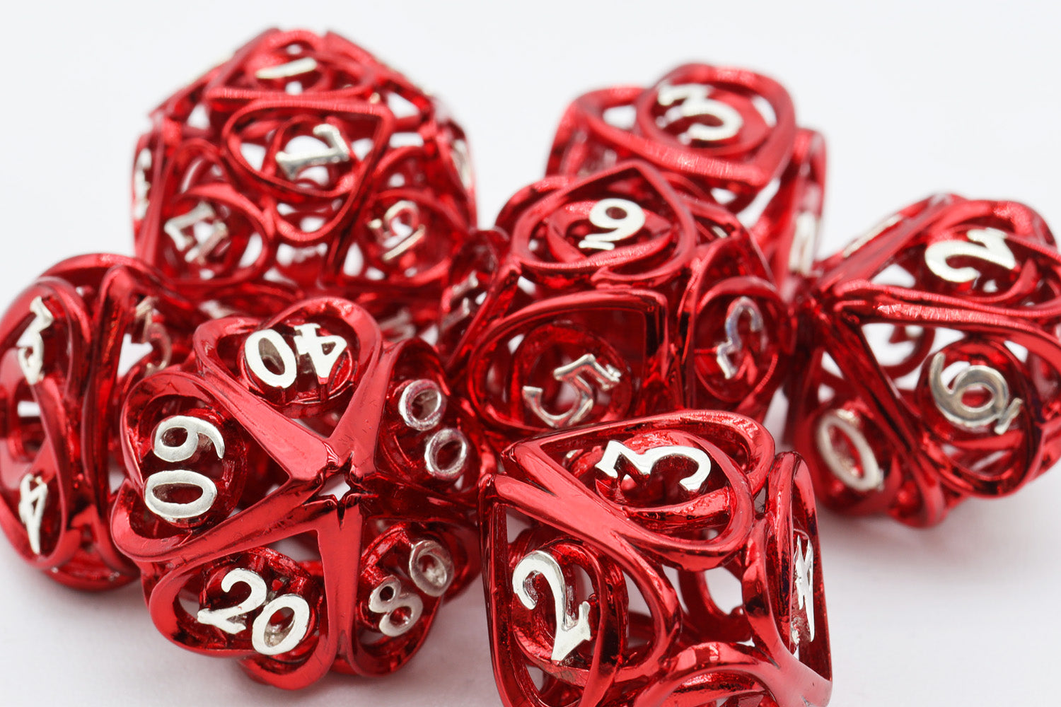 Hollow Hearts: Red - Metal RPG Dice Set - Bards & Cards