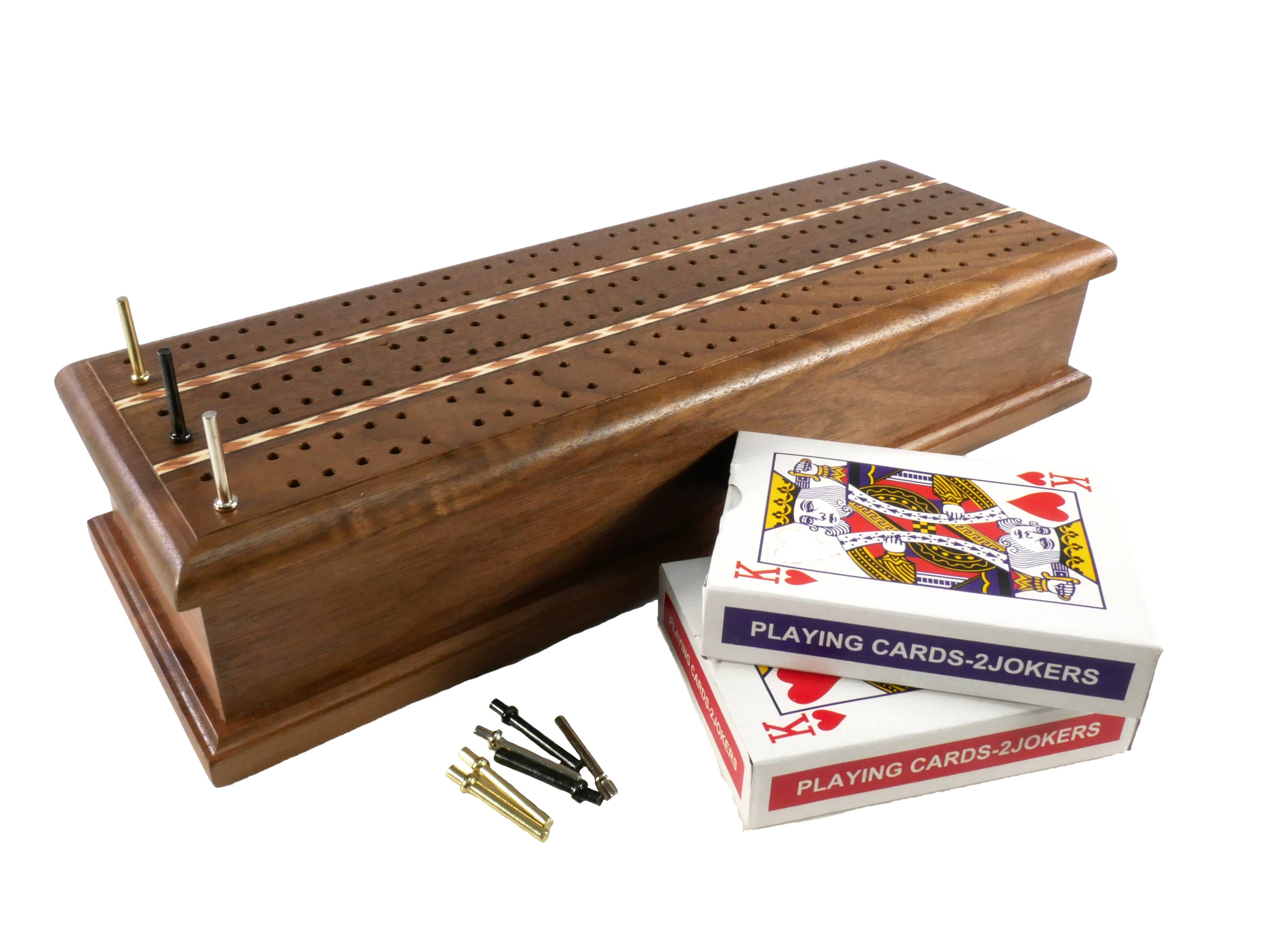 WorldWise Imports - Cribbage - Inlaid Cribbage Box with Cards - Bards & Cards