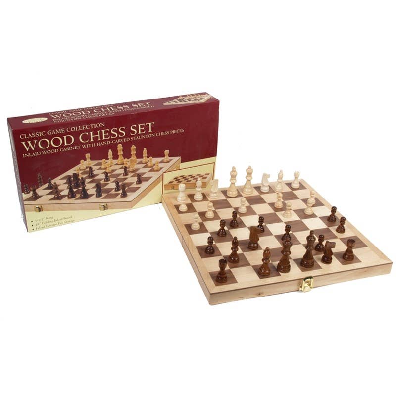 Chess Set - 18" Wood Folding Chess Set - Bards & Cards