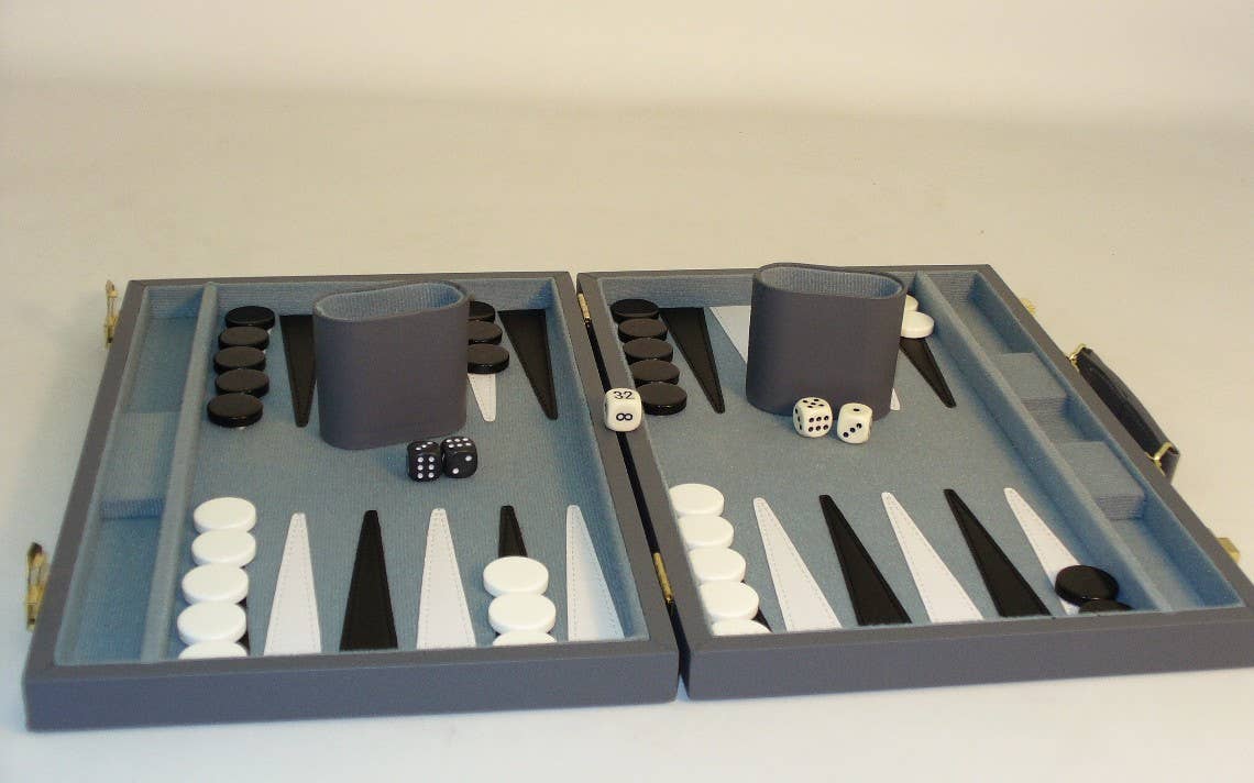 Backgammon- 18" Grey Vinyl Backgammon Set - Bards & Cards