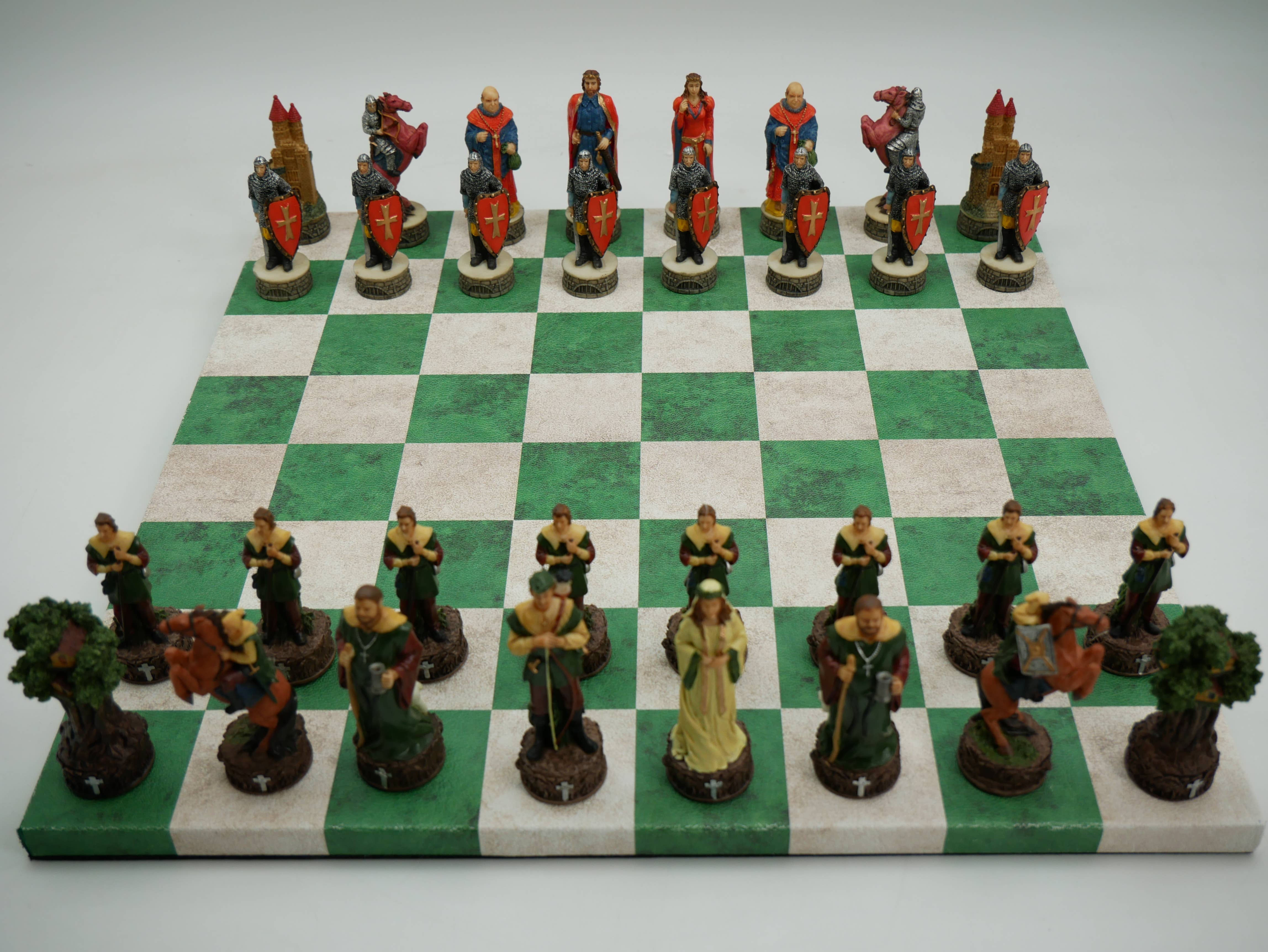 Chess Set - Robin Hood Resin Men on Green & Cream Board - Bards & Cards