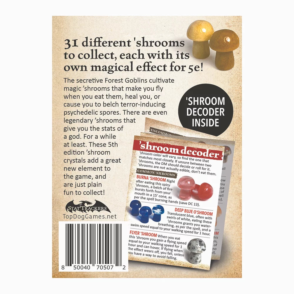 Treasure Trinkets 'shrooms - 3 Random Crystal Magic Mushrooms for D&D 5e - Bards & Cards