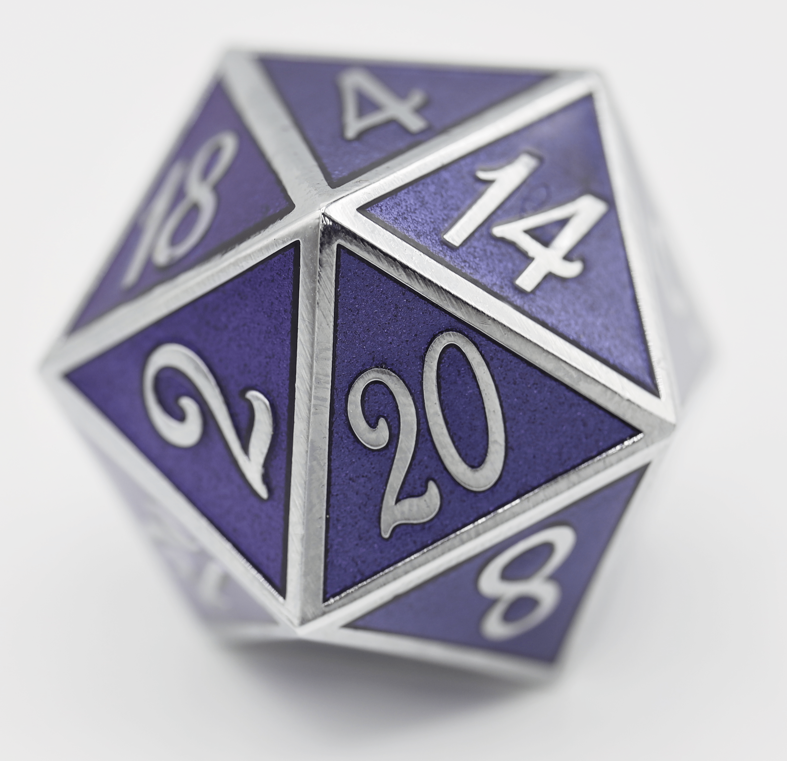 35mm Metal D20 - Silver with Amethyst - Bards & Cards