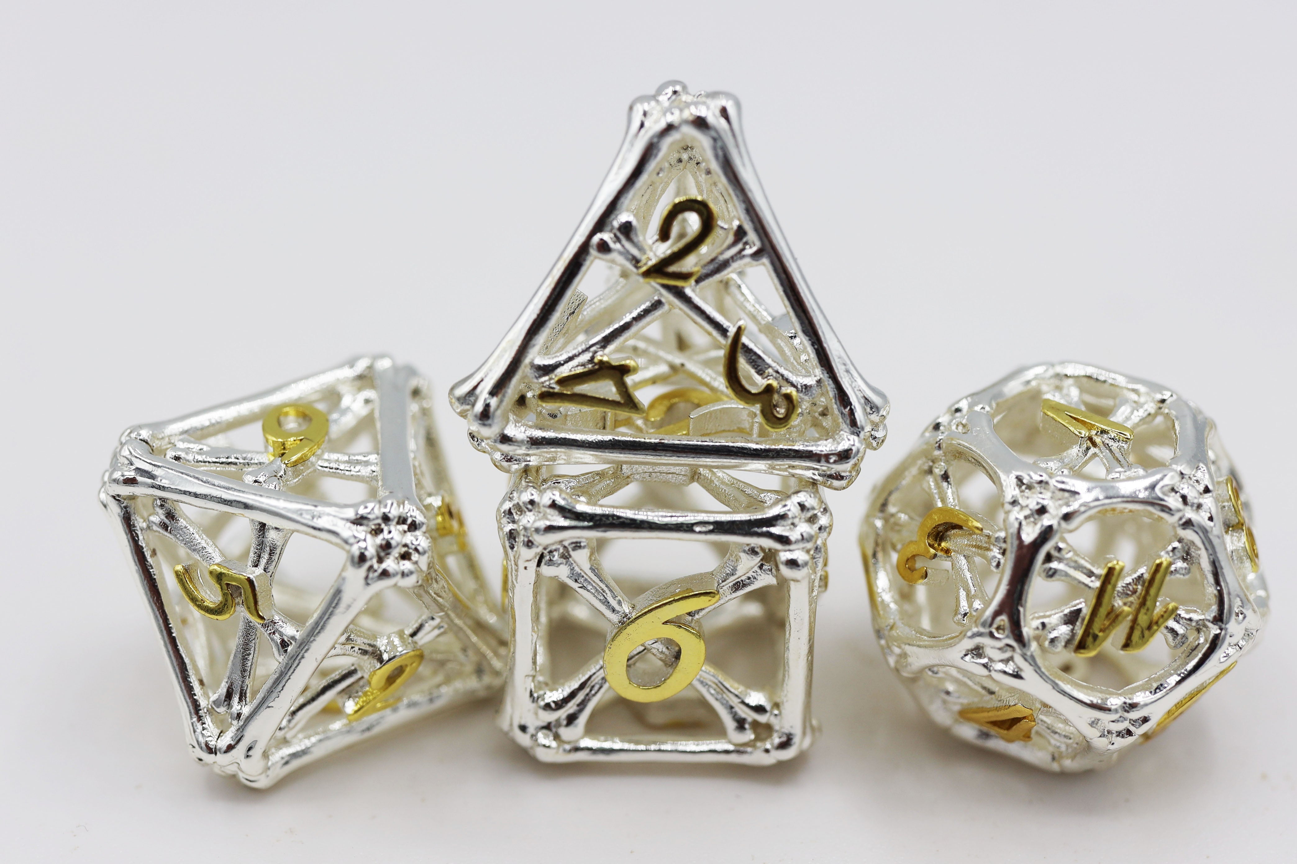 Holy Bones - Hollow Metal RPG Dice Set - Bards & Cards