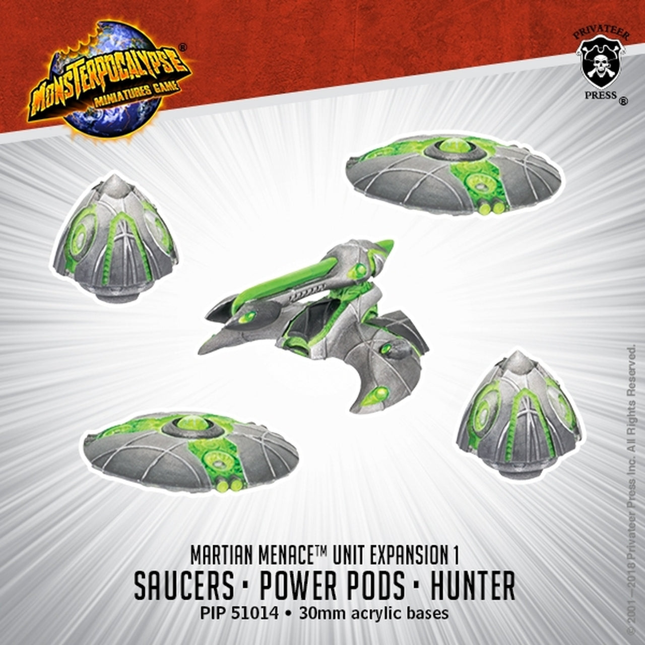 Monsterpocalypse - Martian Menace Unit: Saucers, Power Pods, & Hunter - Bards & Cards