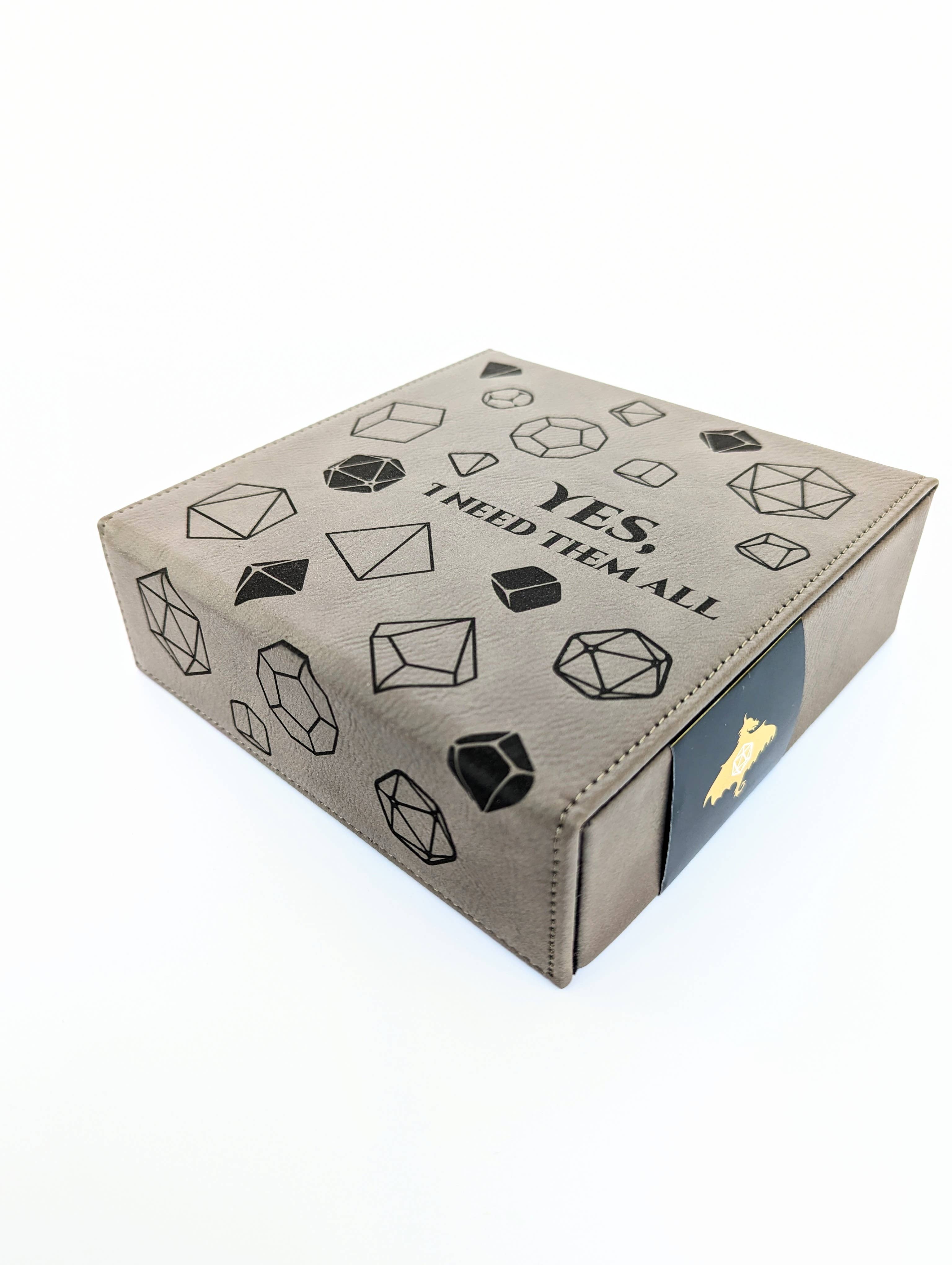 Yes, I Need Them All - D&D - Vegan Leather Dice Box: Grey - Bards & Cards