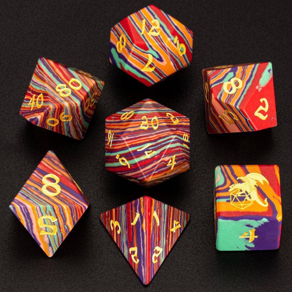BRB014 Synthetic Rainbow Stone Dice Set - Bards & Cards