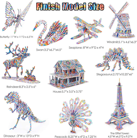 BEARUN 3D Coloring Puzzle Set - Bards & Cards