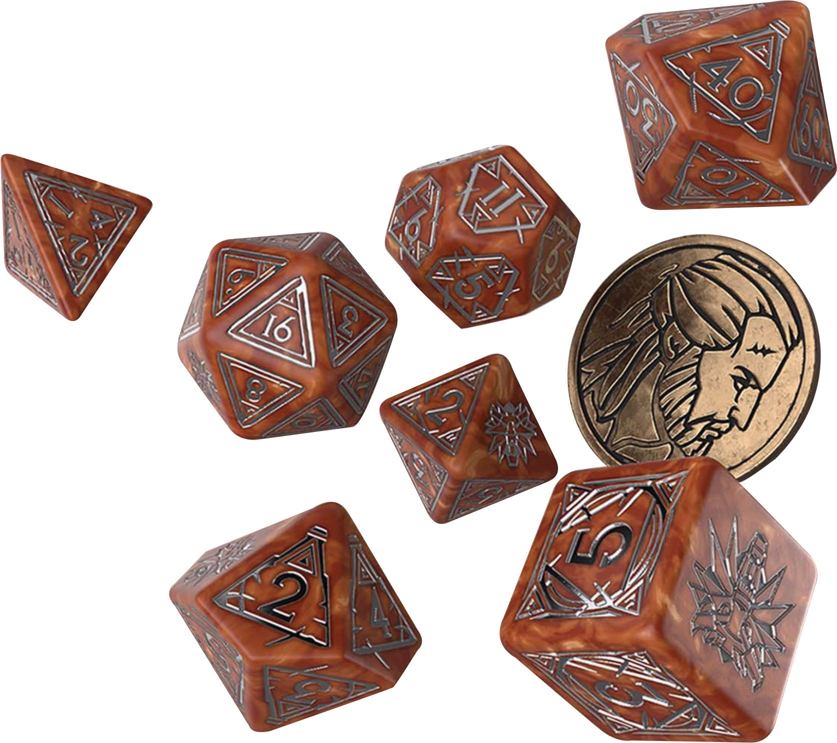 The Witcher Dice Set: Geralt - The Monster Slayer (7 + coin) - Bards & Cards