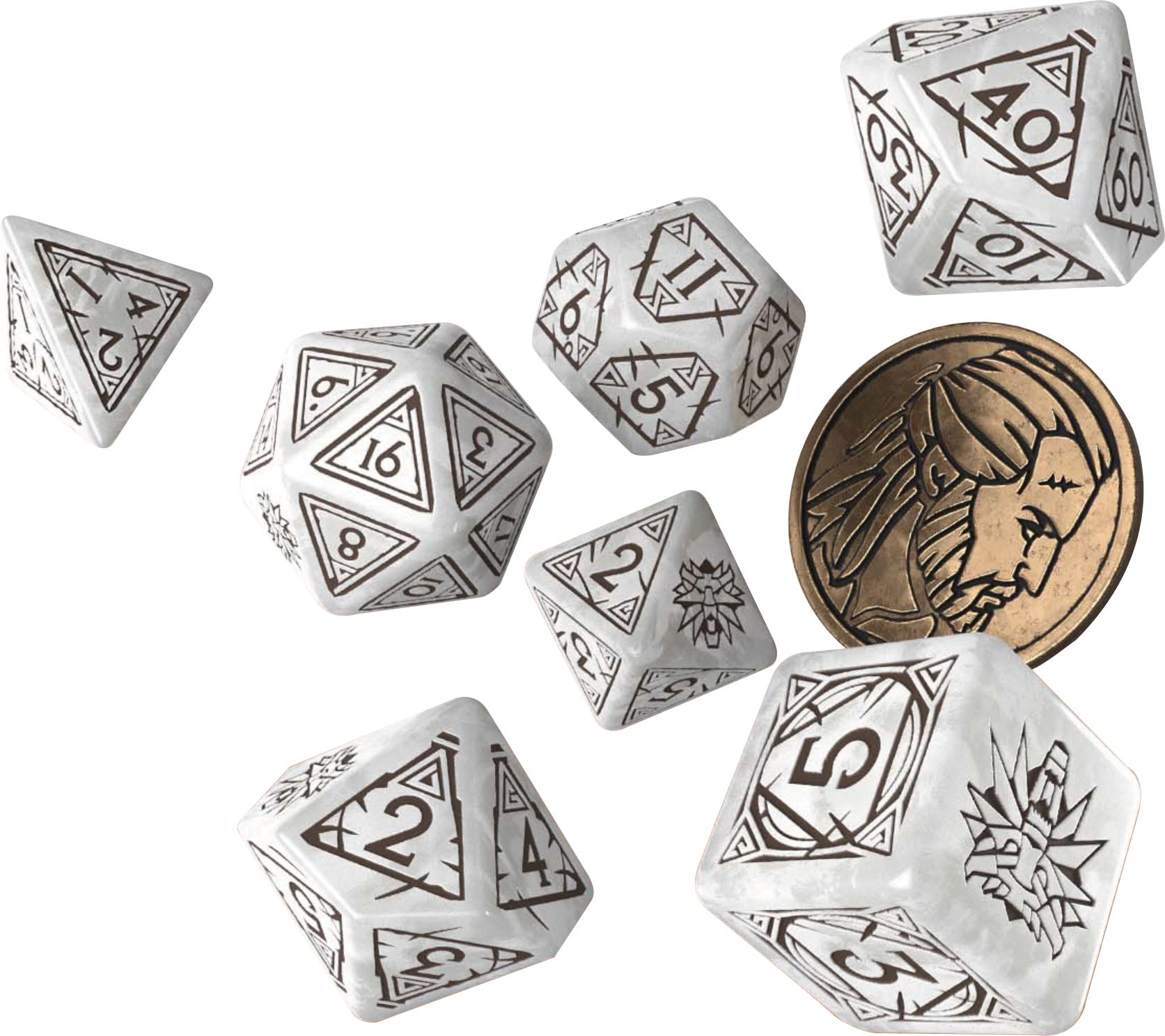 The Witcher Dice Set: Geralt - The White Wolf (7 + coin) - Bards & Cards