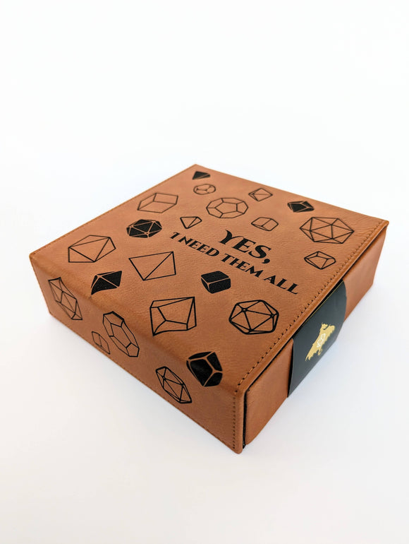 NTSD Gaming and Bookish Goods - *NEW* Yes, I Need Them All - D&D - Vegan Leather Dice Box - Bards & Cards