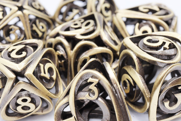 Hollow Hearts: Antique Bronze - Metal RPG Dice Set - Bards & Cards