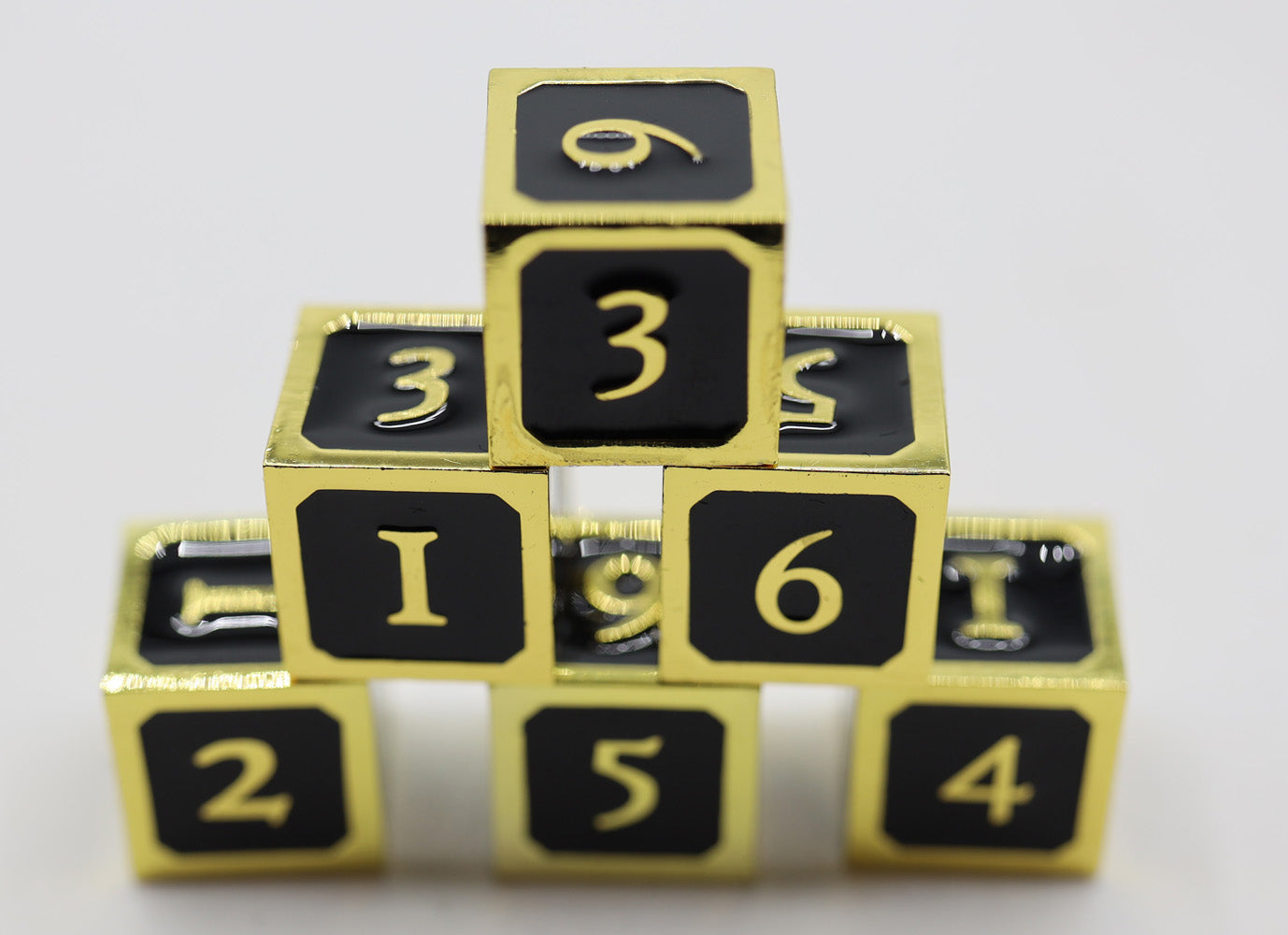 6 piece Metal D6's - Black and Gold - Bards & Cards