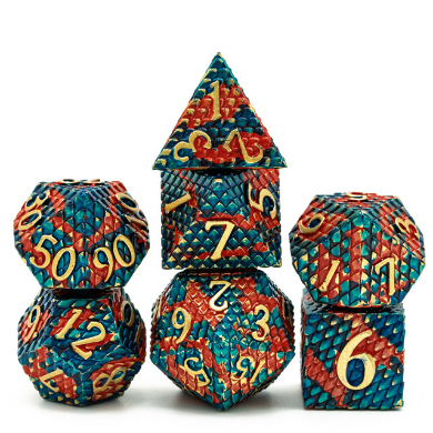 Dragon Scale: Blue Fire - Metal RPG Dice Set - Bards & Cards