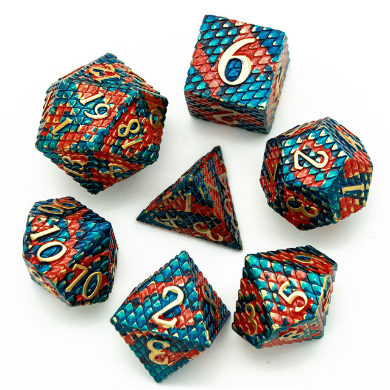 Foam Brain Games - Blue-Fire Dragon Scale RPG Dice Set - Bards & Cards