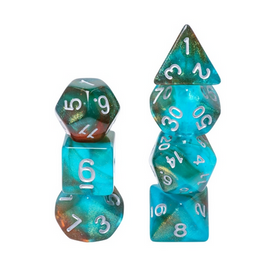 Glow in the Dark Blue Nebula RPG Dice Set - Bards & Cards