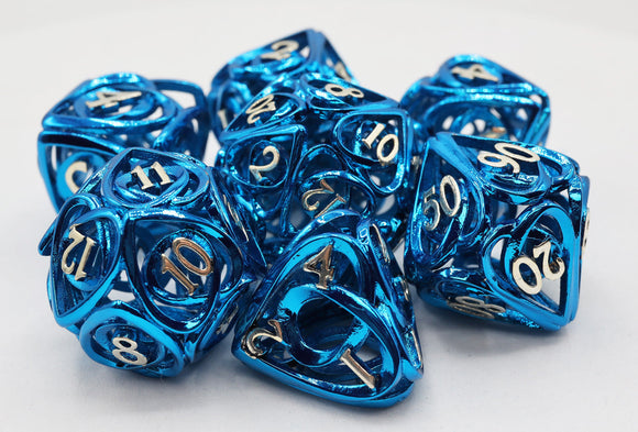Hollow Hearts: Blue - Metal RPG Dice Set - Bards & Cards