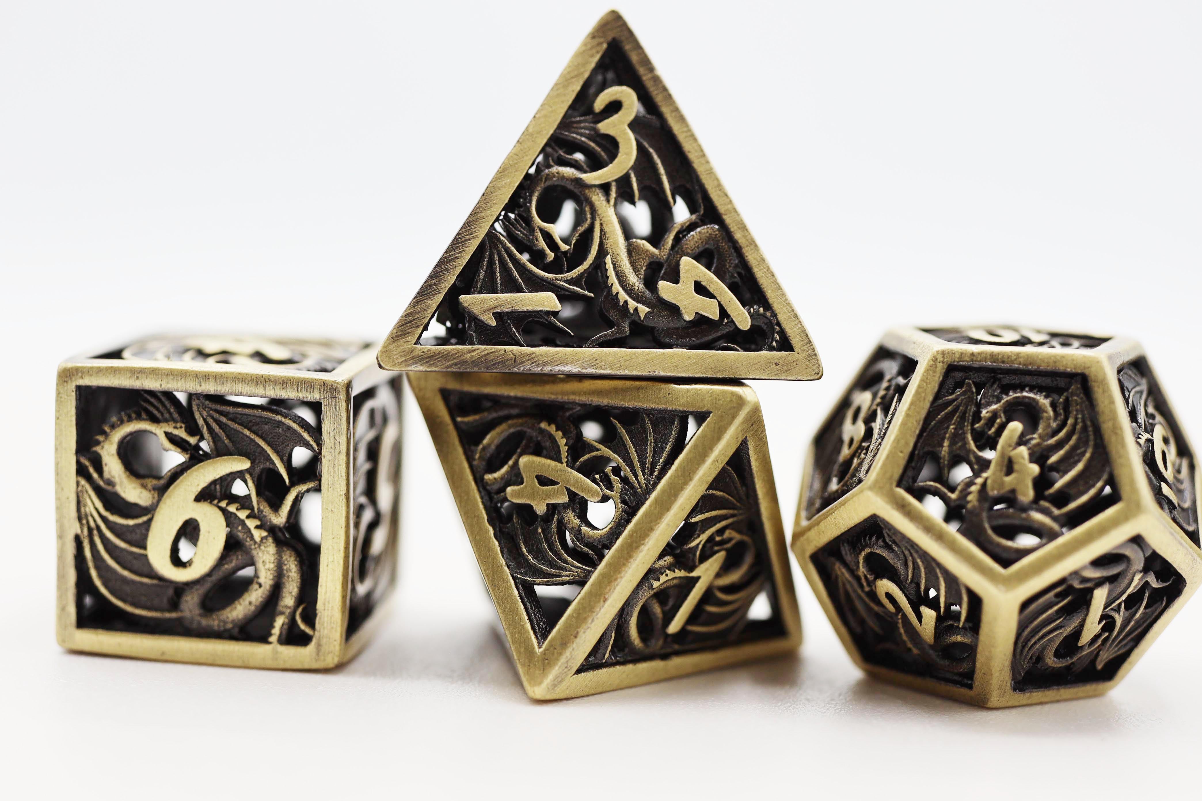 Dragon Essence: Bronze - Hollow Metal RPG Dice Set - Bards & Cards