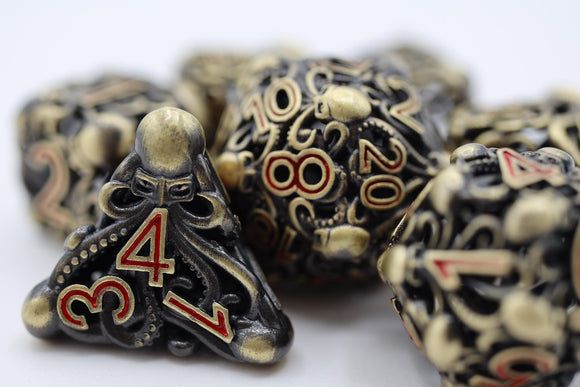 Mind Eater: Bronze - Hollow Metal RPG Dice Set - Bards & Cards