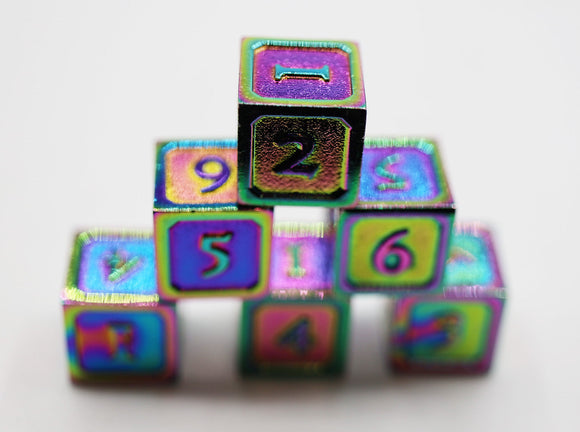 6 piece Metal D6's - Burnt Opal - Bards & Cards