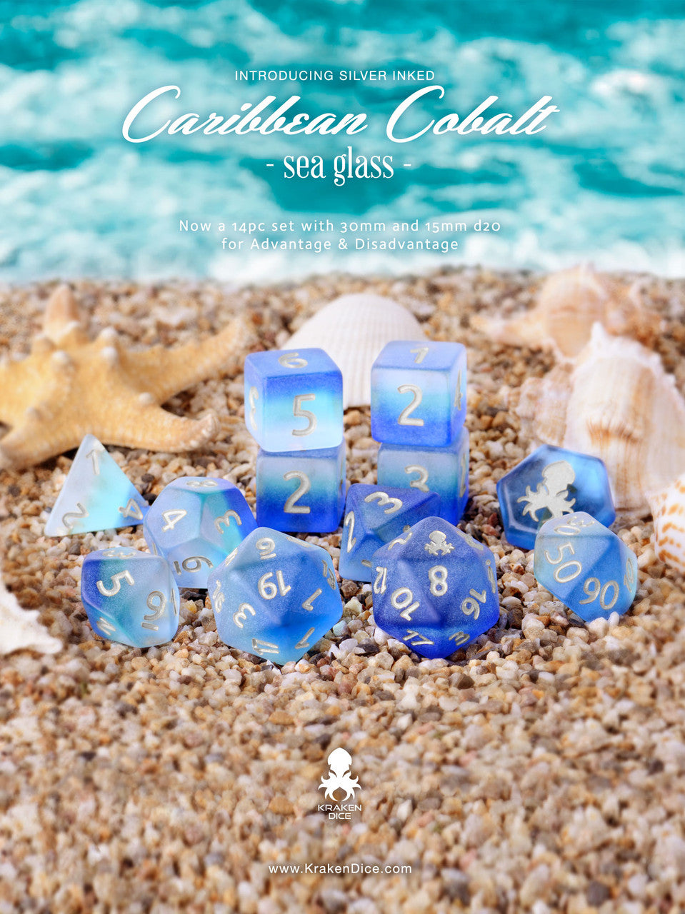 Kraken Dice Sea Glass 14 pc Dice Set - Bards & Cards