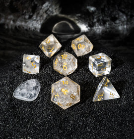 Kraken Dice - Clear Quartz Semi-Precious 8pc Dice Set for RPGs - Bards & Cards