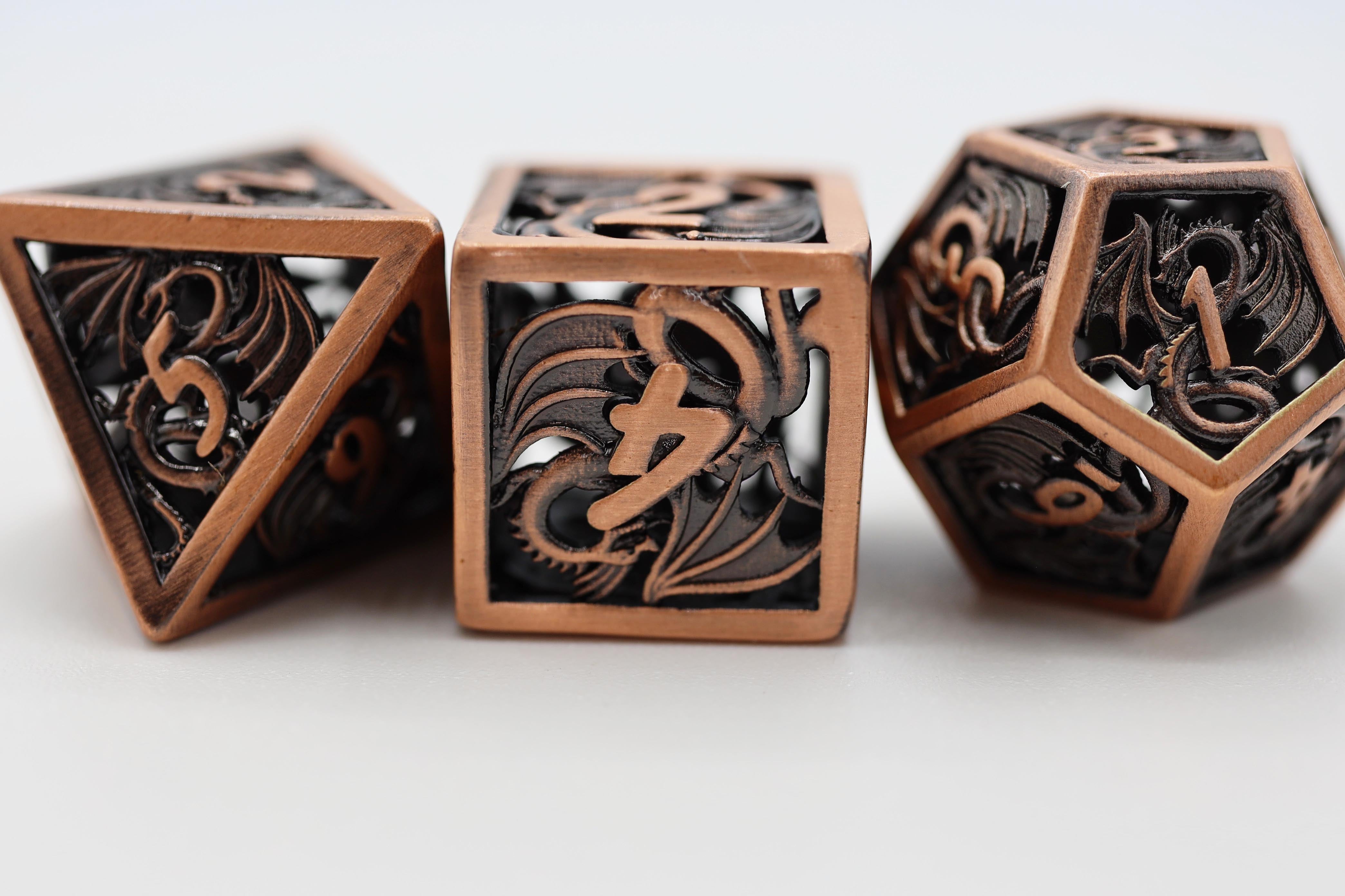 Dragon Essence: Copper - Hollow Metal RPG Dice Set - Bards & Cards