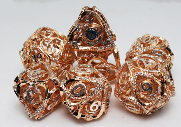 Hollow Hearts: Jeweled Copper - Metal RPG Dice Set - Bards & Cards