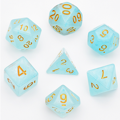Cyan Silk Translucent Dice RPG Dice Set - Bards & Cards