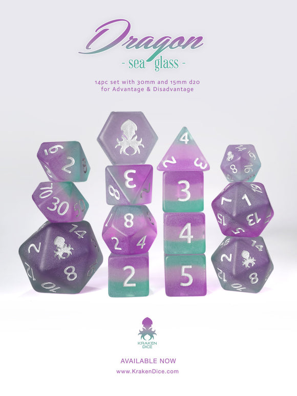 Kraken Dice Sea Glass 14 pc Dice Set - Bards & Cards