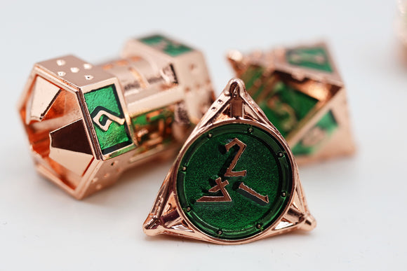 Dice 51: Emerald Meteor Shower - Metal RPG Dice Set - Bards & Cards