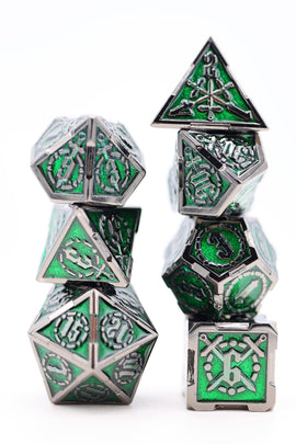 Crossed Swords: Enchanted Forest Sword - Metal RPG Dice Set - Bards & Cards