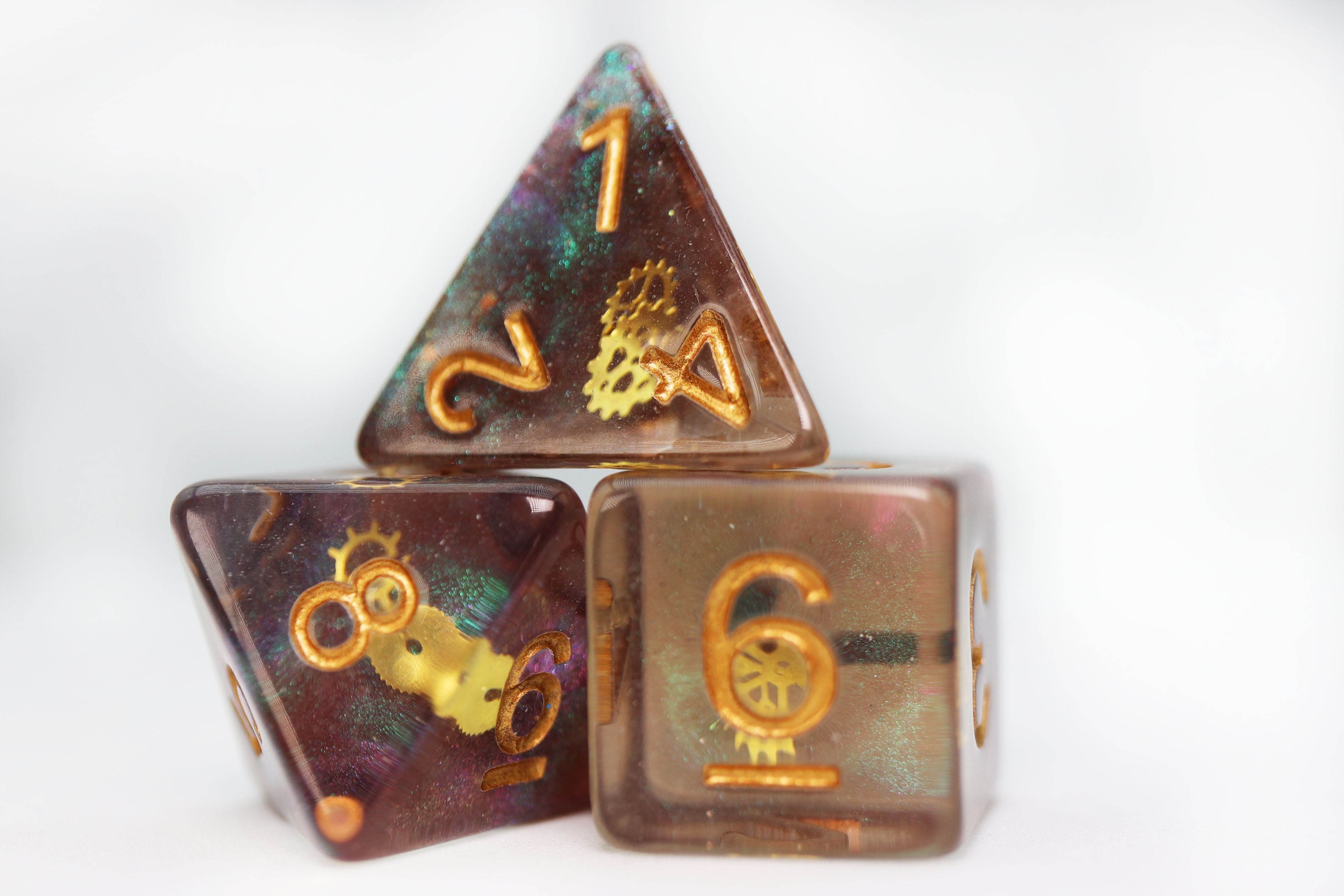 Glitter Gearwheel RPG Dice Set - Bards & Cards