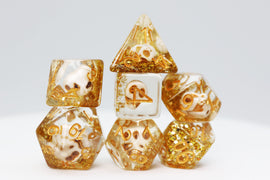 Skull and Gold Glitter RPG Dice Set - Bards & Cards